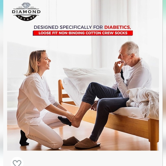 3 Pair Diamond Star Unisex Non-Binding Cotton Crew Diabetic Socks Size 1… - Picture 7 of 7